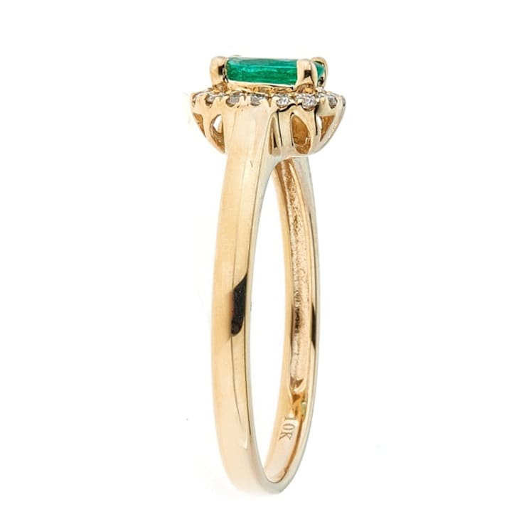 Gin and Grace 10K Yellow Gold Zambian Emerald Ring with Diamonds