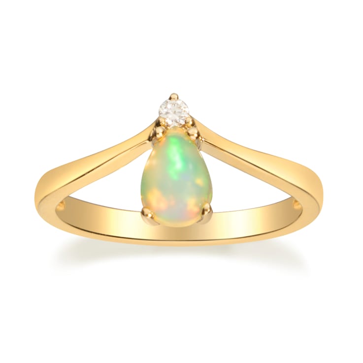 Gin & Grace 10K Yellow Gold Real Diamond Anniversary Ring (I1) with
Natural Ethiopian Opal