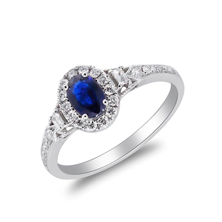 Gin and Grace 14K White Gold Natural Blue Sapphire Ring with Real Diamonds