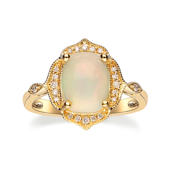 Gin & Grace 14K Yellow Gold White Natural Ethiopian Opal Wtih Real
Diamond (I1) Ring
