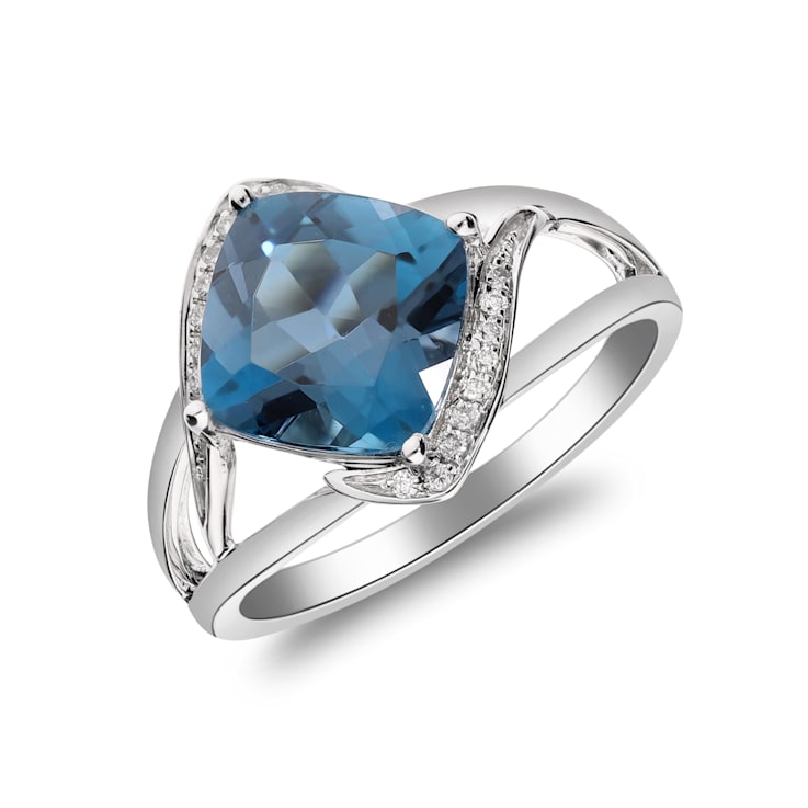 Gin & Grace 10K White Gold Real Diamond Ring (I1) with Genuine
London Blue Topaz