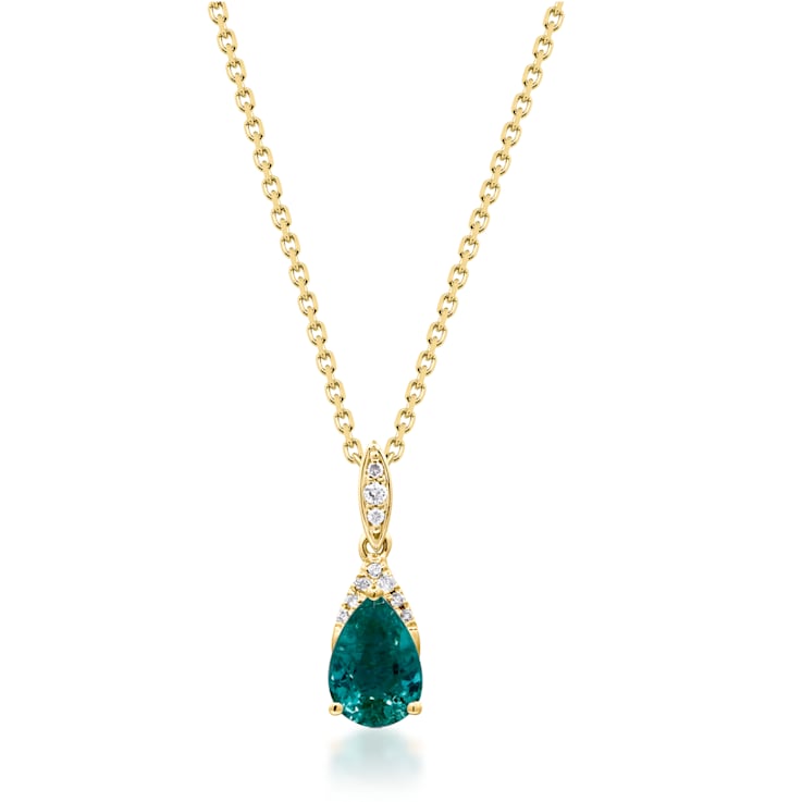 Gin and Grace 10K Yellow Gold Natural Zambian Emerald Pendant with Real Diamonds