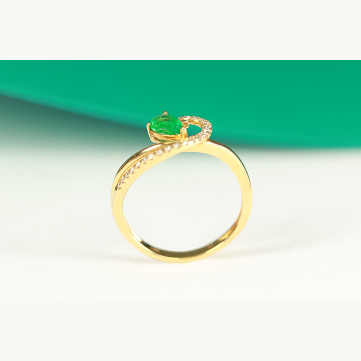 Gin & Grace 14K Yellow Gold Natural Emerald and Diamond Ring