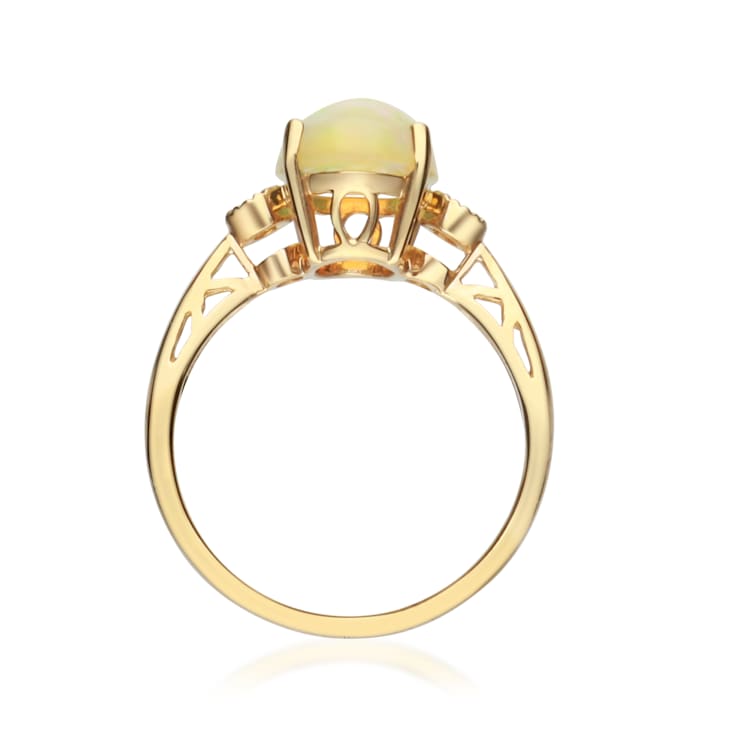 Gin & Grace 10K Yellow Gold Natural Ethiopian Opal & Real
Diamond (I1) Statement Ring