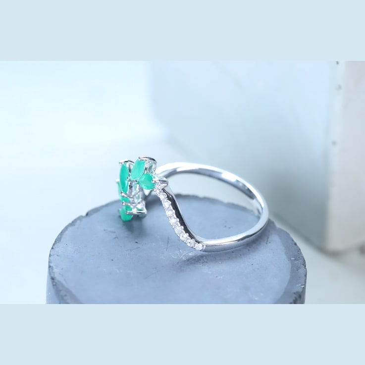 Gin and Grace 18K White Gold Natural Zambian Emerald Ring with Real Diamonds