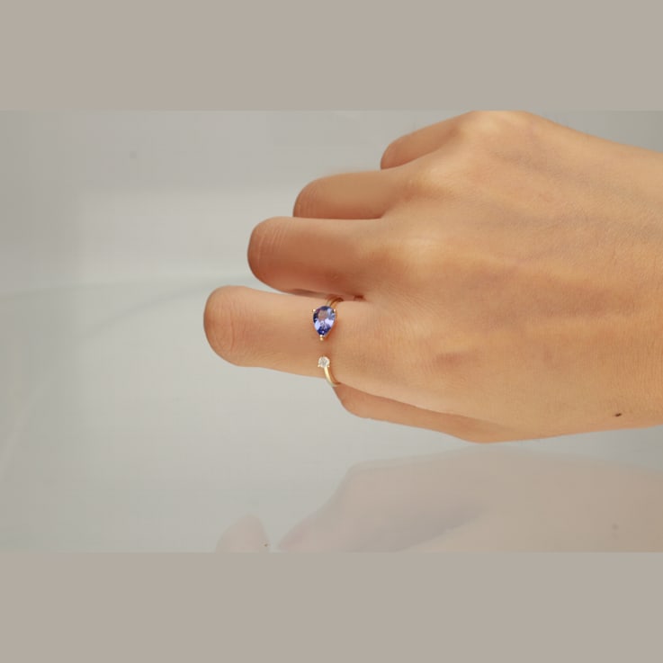 Gin & Grace 14K Yellow Gold Real Diamond Ring (I1) with Genuine Tanzanite