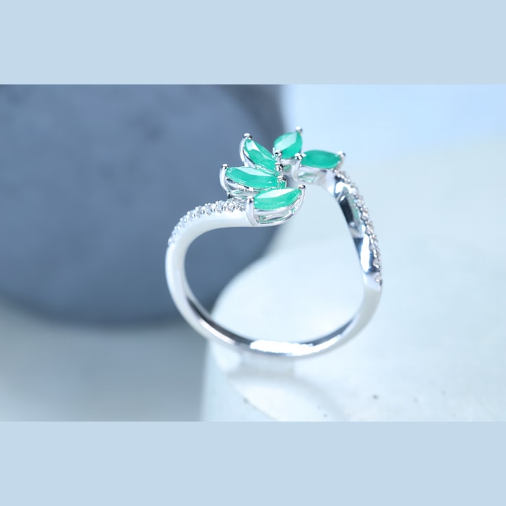 Gin and Grace 18K White Gold Natural Zambian Emerald Ring with Real Diamonds
