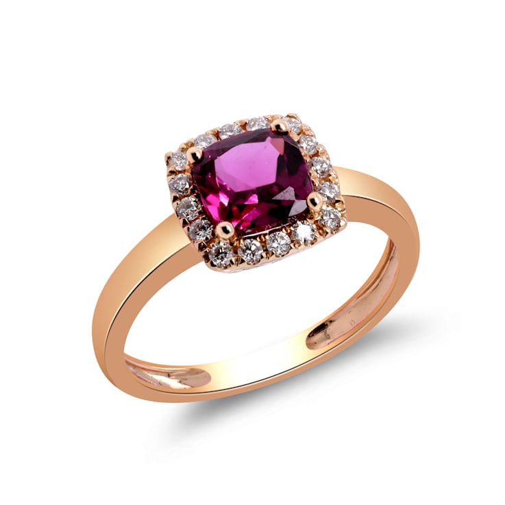 Gin & Grace 14K Rose Gold Real Diamond Ring (I1) with Raspberry
color Natural Rhodolite Garnet