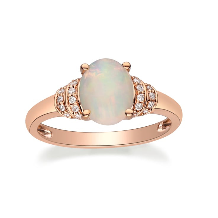 Gin & Grace 14K Rose Gold Real Diamond Ring (I1) with Natural Opal