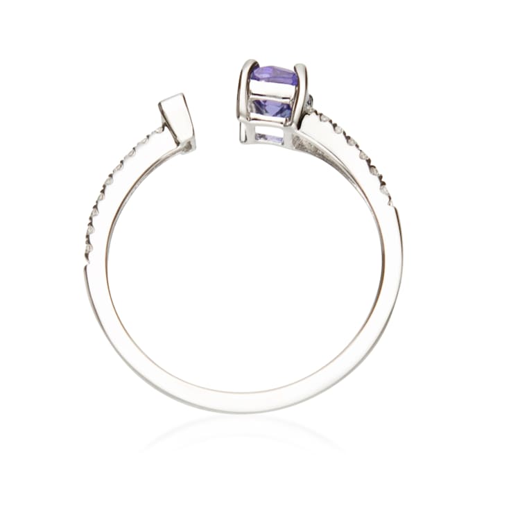 Gin & Grace 14K White Gold Real Diamond Ring (I1) with Genuine Tanzanite