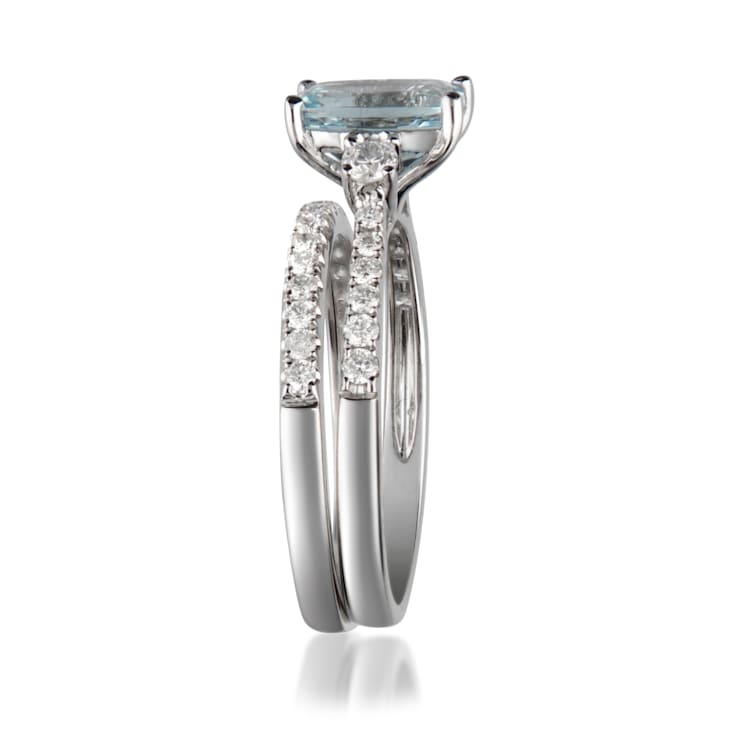 Gin & Grace 14K White Gold Blue Aquamarine with Diamond (I1) Ring