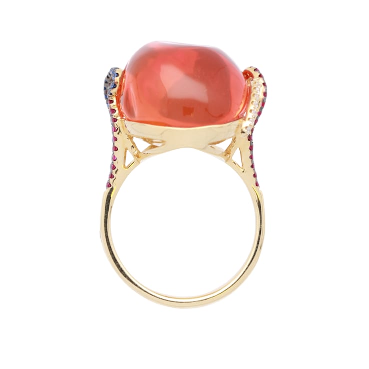 Gin & Grace 18K Yellow Gold Real Diamond Engagement Ring (I1) with
Natural Mexican Fire Opal