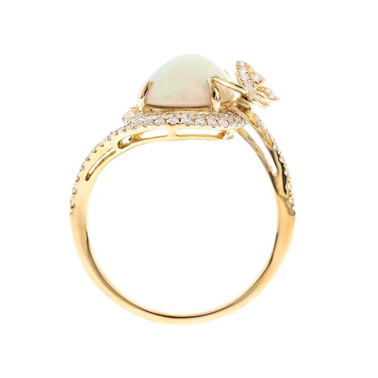 Gin & Grace 14K Yellow Gold Natural Ethiopian Opal & Real
Diamond (I1) Ring