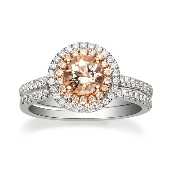 Gin & Grace 14K Two Tone Gold Real Diamond Ring (I1) with Genuine Morganite