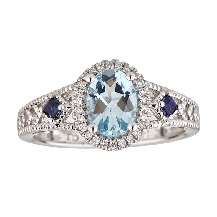 Gin & Grace 14K White Gold Aquamarine Ring with Diamond & Sapphire