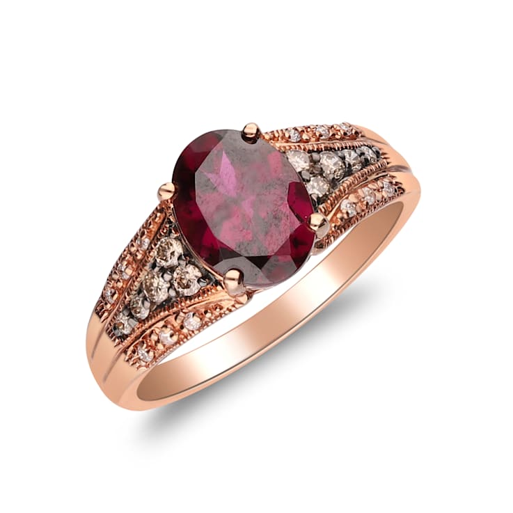 Gin & Grace 10K Rose Gold Real Diamond Ring (I1) with Raspberry
color Natural Rhodolite Garnet