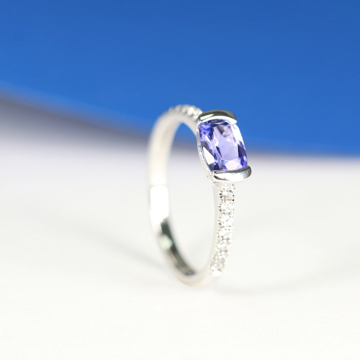 Gin & Grace 14K White Gold Real Diamond Ring (I1) with Genuine
Tanzanite Ring