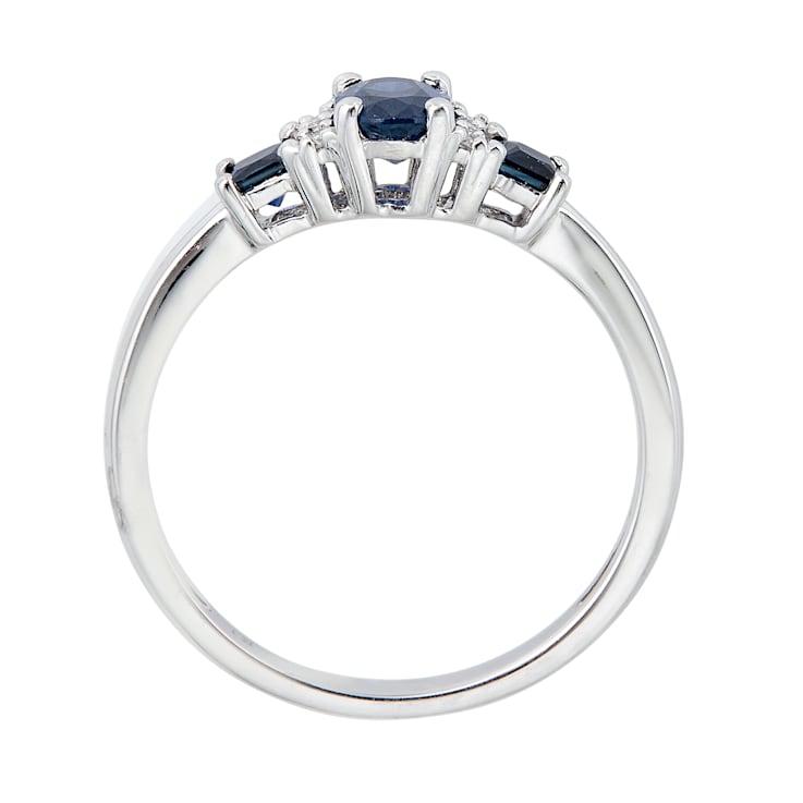 Gin & Grace 10K White Gold Diamond Wedding Engagement Ring with Blue Sapphire