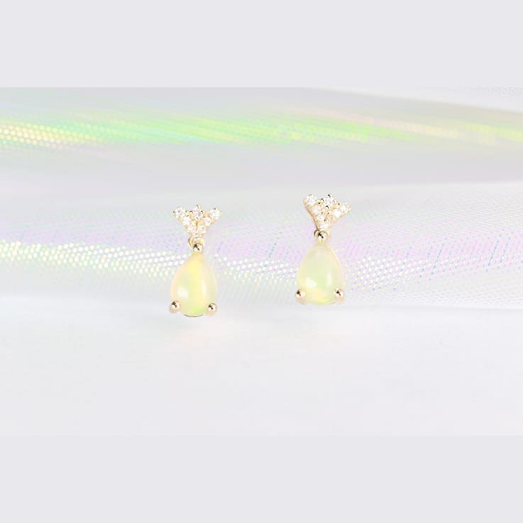 Gin & Grace 14K Yellow Gold Opal and Diamond Drop Earring