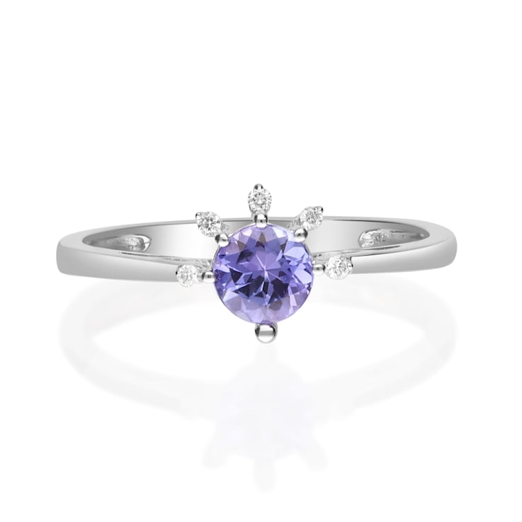 Gin & Grace 14K White Gold Real Diamond Ring (I1) with Genuine Blue Tanzanite