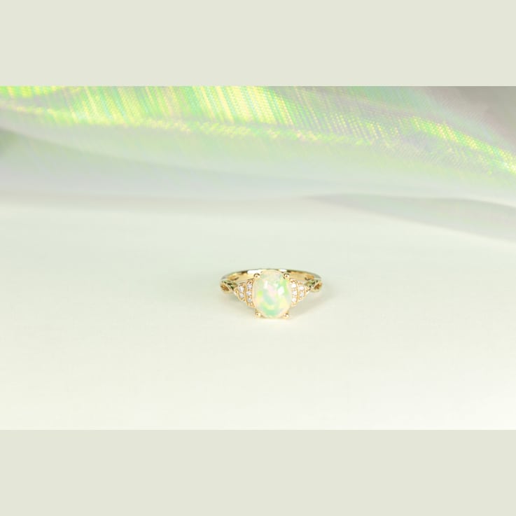 Gin & Grace 10K Yellow Gold Natural Ethiopian Opal With Real Diamond
(I1) Statement Ring