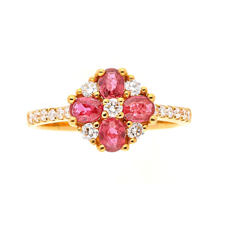 Gin & Grace 18K Yellow Gold Real Diamond Ring (I1) with Genuine Ruby