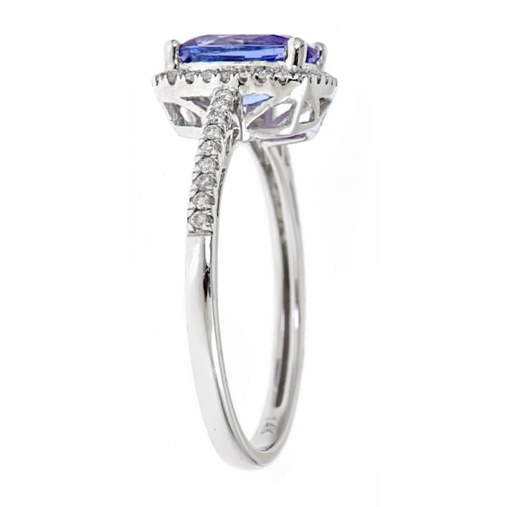 Gin & Grace 10K White Gold Real Diamond Ring (I1) with Genuine Blue Tanzanite