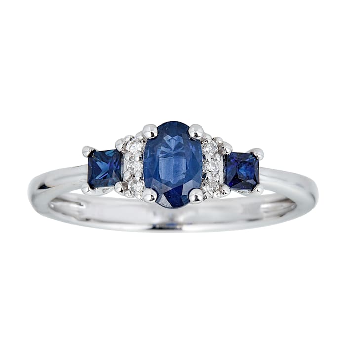 Gin & Grace 10K White Gold Diamond Wedding Engagement Ring with Blue Sapphire