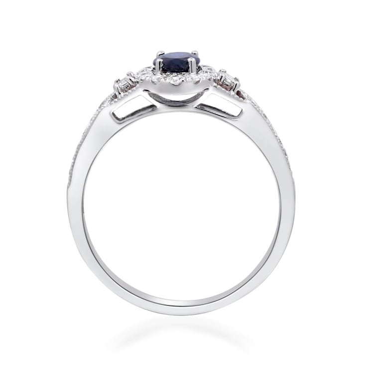 Gin and Grace 14K White Gold Natural Blue Sapphire Ring with Real Diamonds
