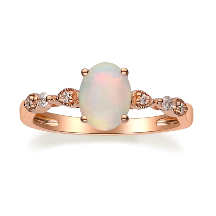 Gin & Grace 14K Rose Gold Opal Ring with Diamond (I1)