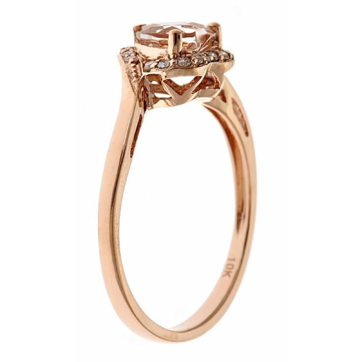 Gin & Grace 10K Rose Gold Real Diamond Ring (I1) with Genuine Morganite