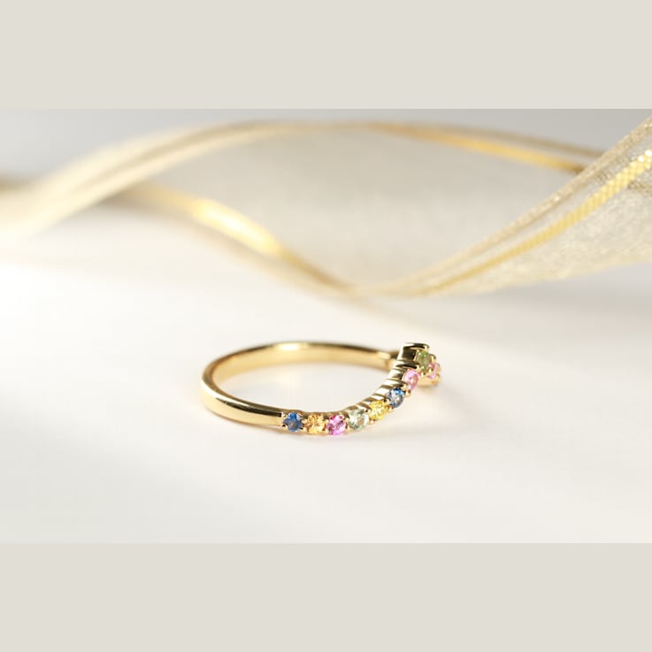 Gin & Grace 18K Yellow Gold Genuine Multi sapphire &
Semi-Precious with Diamond (I1) Ring