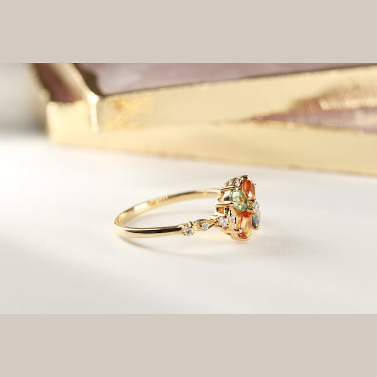Gin & Grace 14K Yellow Gold Real Diamond Ring (I1) with Natural
Multi Sapphire