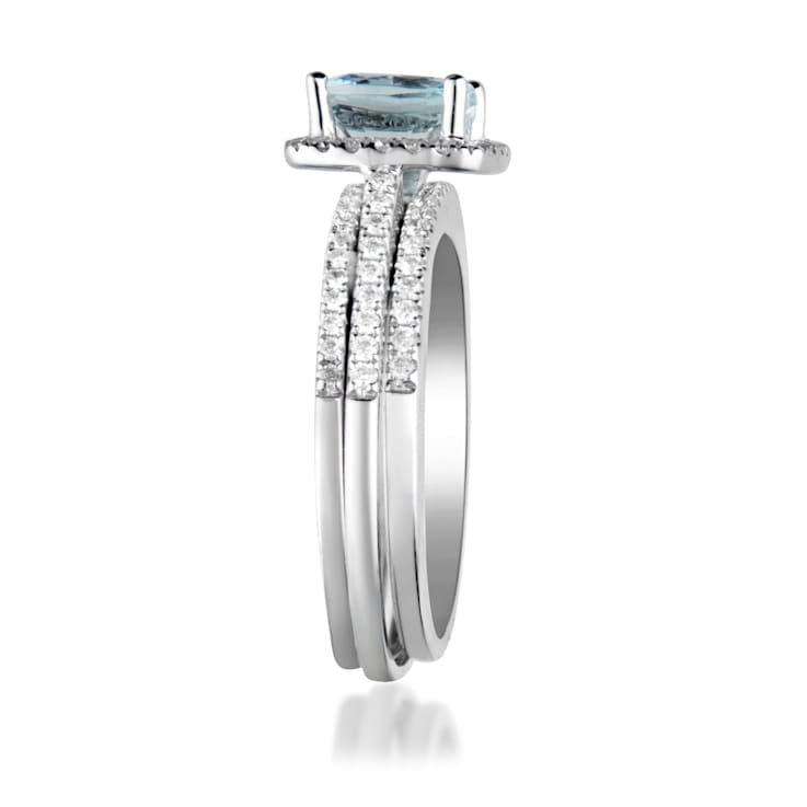 Gin & Grace 14K White Gold Blue Aquamarine With Diamond Ring