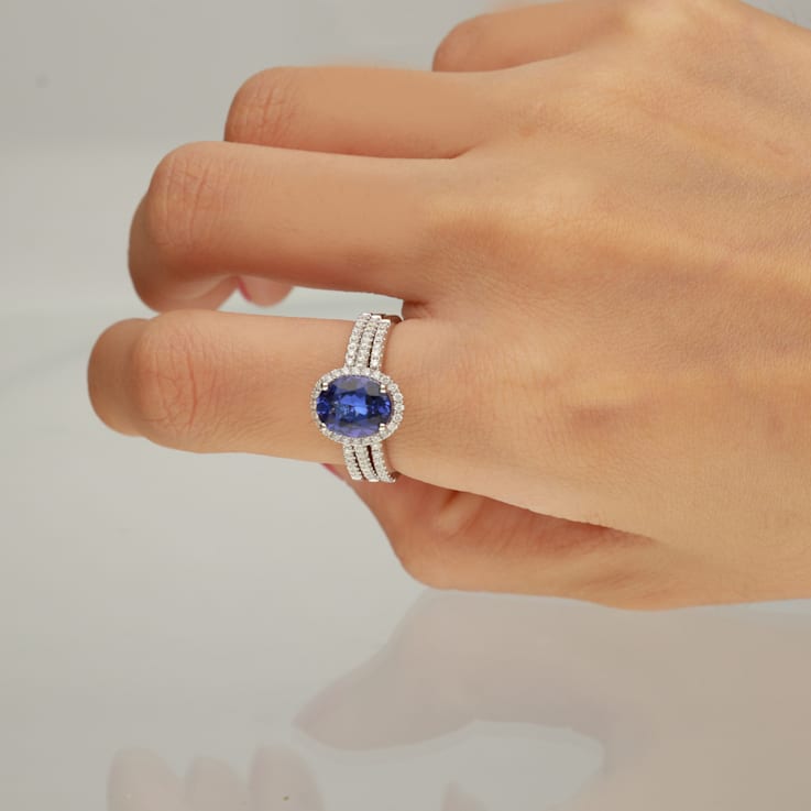 Gin & Grace 14K White Gold Real Diamond Ring (I1) with Genuine Tanzanite
