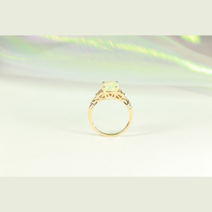 Gin & Grace 10K Yellow Gold Natural Ethiopian Opal With Real Diamond
(I1) Statement Ring