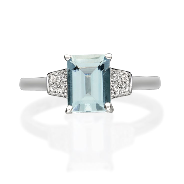 Gin & Grace 10K White Gold Blue Aquamarine Ring with Diamond