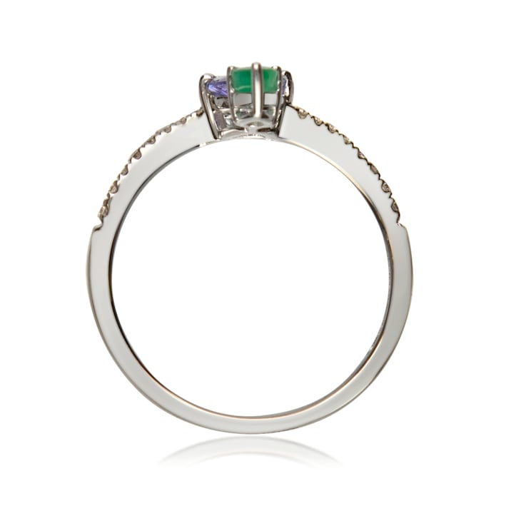 Gin and Grace 18K White Gold Natural Zambian Emerald & Tanzanite
Ring with Real Diamonds