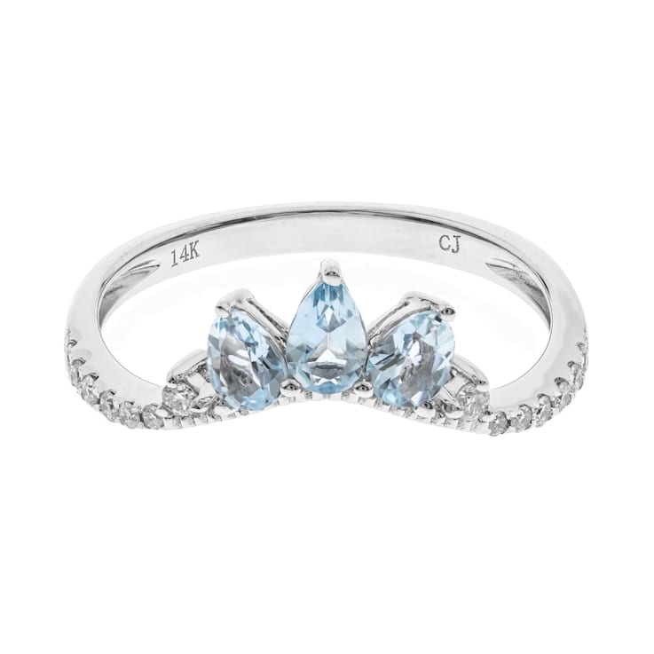 Gin and Grace 14K White Gold Aquamarine Ring with Diamonds
