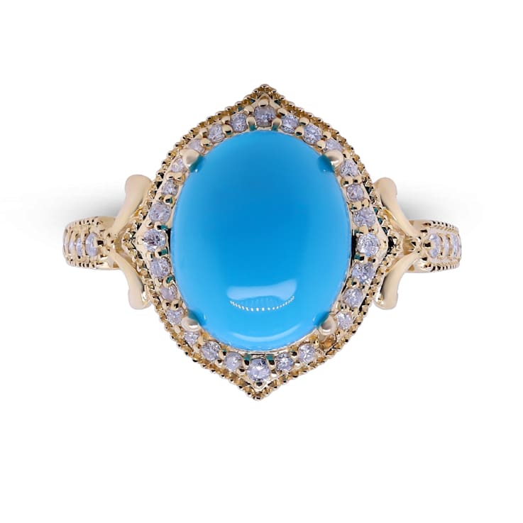 Gin and Grace 14K Yellow Gold Natural Turquoise Ring with Real Diamonds