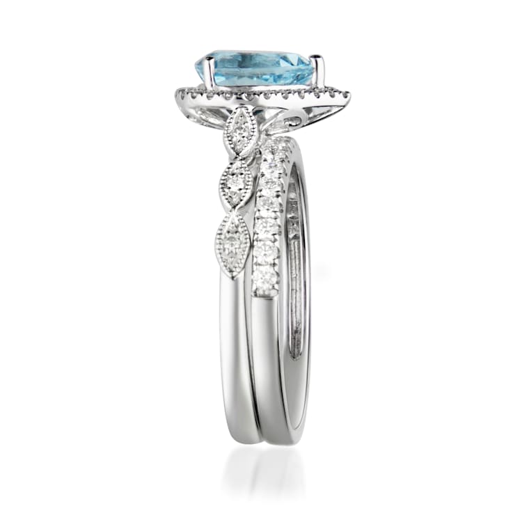 Gin & Grace 14K White Gold Aquamarine Ring with Diamond