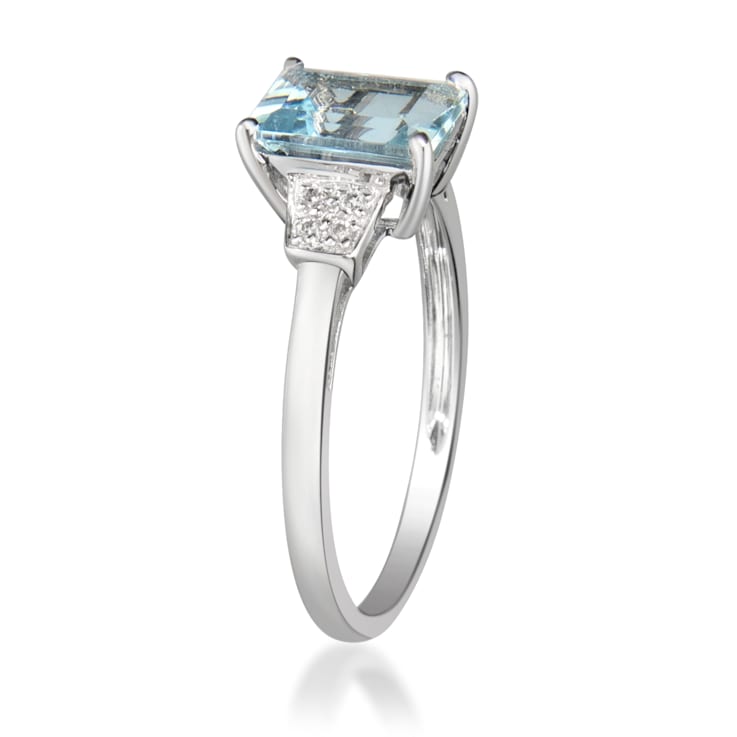 Gin & Grace 10K White Gold Blue Aquamarine Ring with Diamond