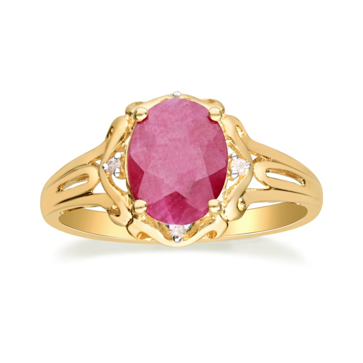 Gin & Grace 10k Yellow Gold Oval-cut Ruby and Real Diamond (I1) Ring