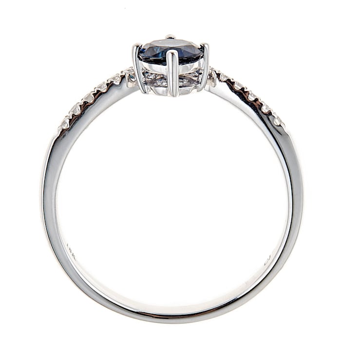 Gin & Grace 18K White Gold Real Diamond Ring (I1) with Natural Blue Sapphire