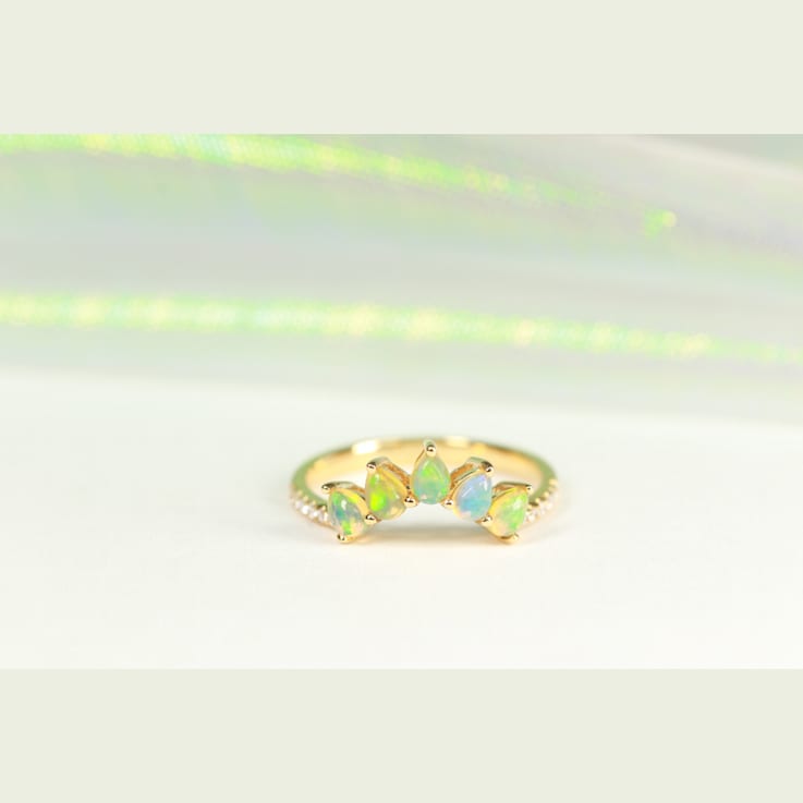 Gin & Grace 18K Yellow Gold Real Diamond Ring (I1) with Natural Opal