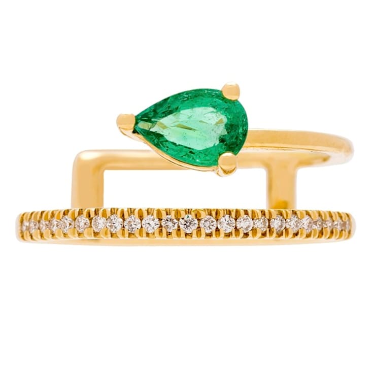 Gin & Grace 18K Yellow Gold Natural Zambian Emerald Ring with Real Diamonds