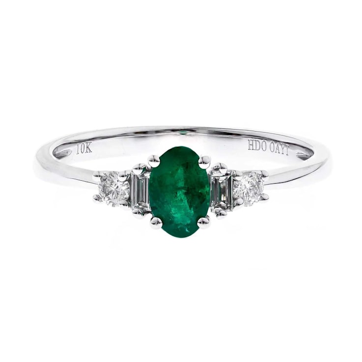Gin and Grace 10K White Gold Zambian Emerald Ring with Diamonds