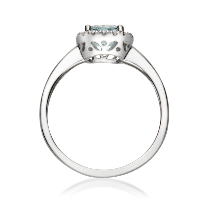 Gin & Grace 14K White Gold Blue Aquamarine Ring with Diamond