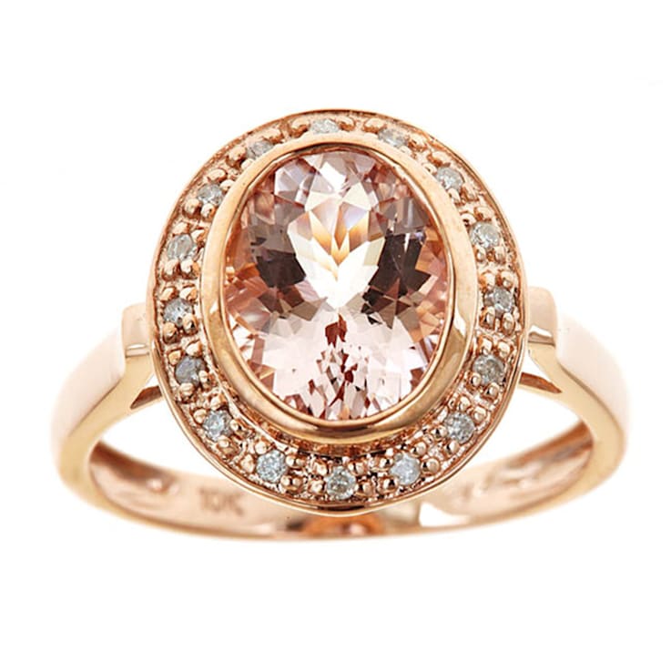 Gin & Grace 10K Rose Gold Real Diamond Ring (I1) with Genuine Morganite