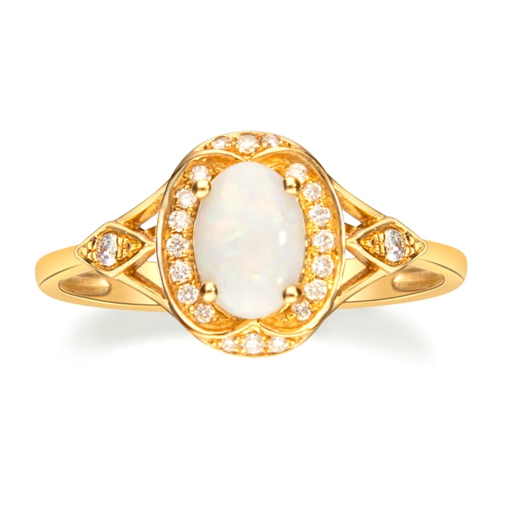 Gin & Grace 10K Yellow Gold Natural Australian Opal With Real
Diamond (I1) Statement Ring
